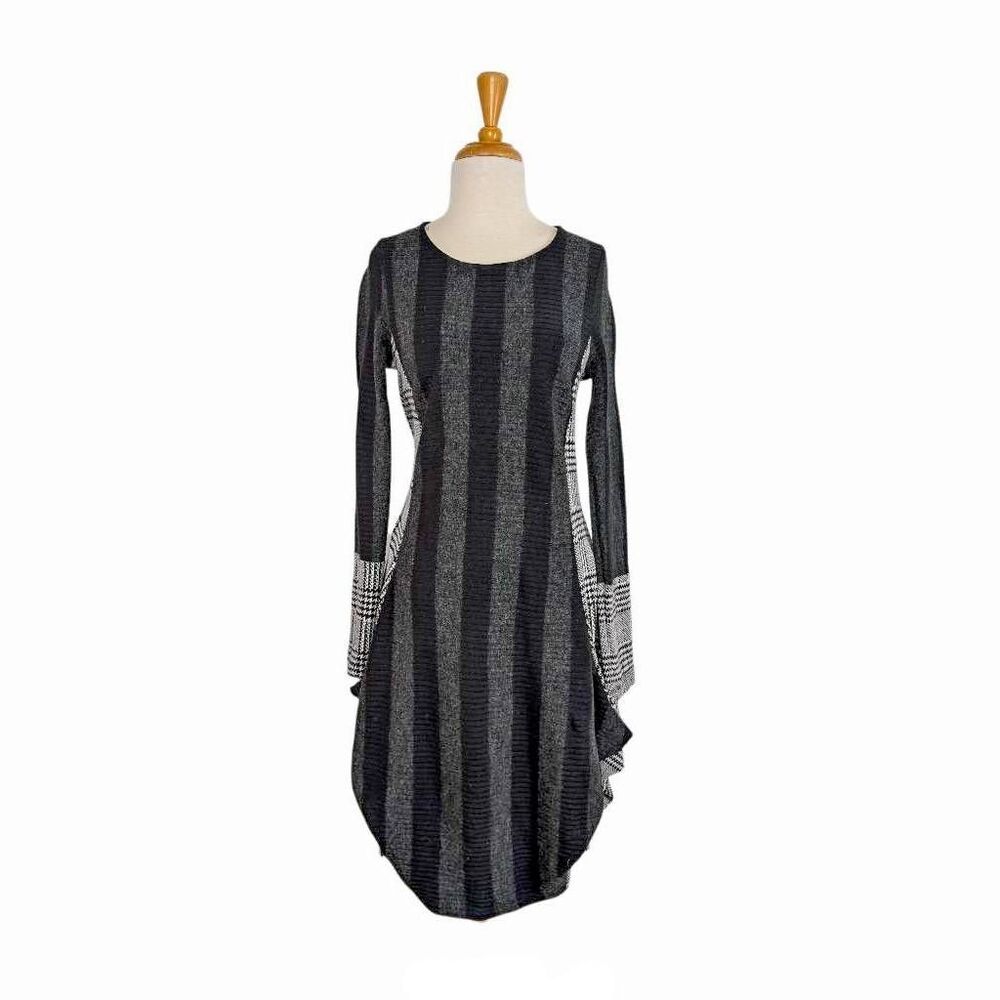 Matti Mamane S Gray Striped Tape Sweater Dress Plaid Art To Wear Office Goth